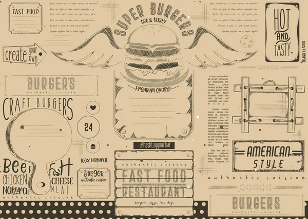 Burger Placemat sobre papel artesanal — Vetor de Stock