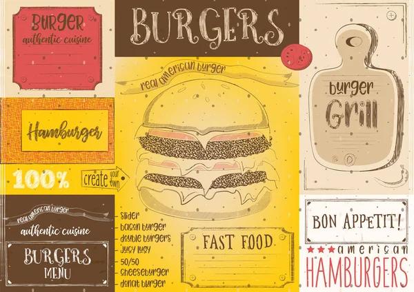 Burger Placemat sobre papel artesanal — Vetor de Stock