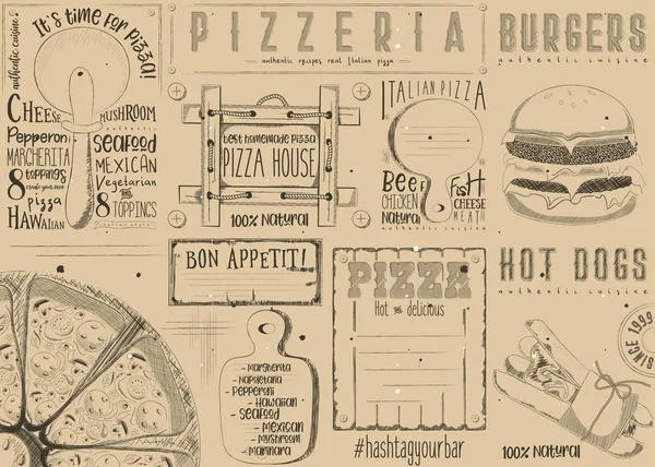 Placemat para Pizzaria e Fast Food — Vetor de Stock