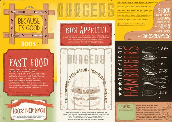 Burger Placemat su carta artigianale — Vettoriale Stock
