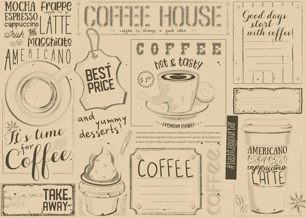 Koffie Menu Placemat — Stockvector