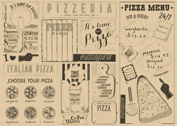 Tapis de table pour menu pizza — Image vectorielle