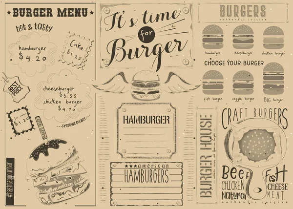 Меню шаблонов для Burger House — стоковый вектор