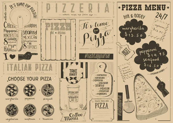 Tapis de table pour menu pizza — Image vectorielle