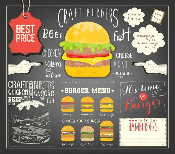Burger menü sablon alátét — Stock Vector