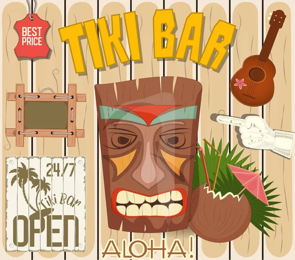 Tiki Bar Poster Vintage Hawai Briefkaart Uitnodiging Tot Beach Party — Stockvector
