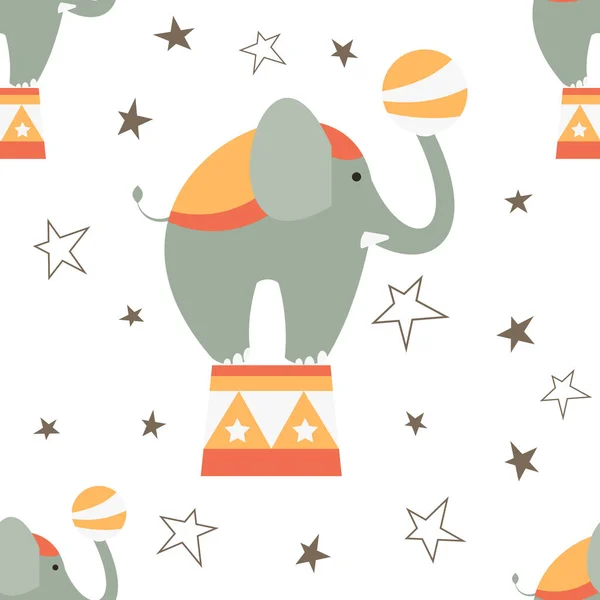 Цирк Бесшовный Рисунок Cartoon Circus Animals Big Elephant Забавный Фон — стоковый вектор