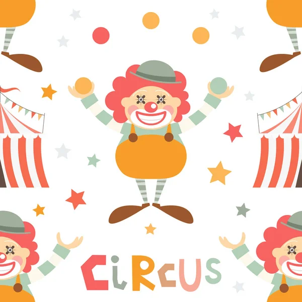 Circus Seamless Pattern Cartoon Circus Αστεία Κλόουν Ψυχαγωγικό Υπόβαθρο Εικονογράφηση Royalty Free Διανύσματα Αρχείου