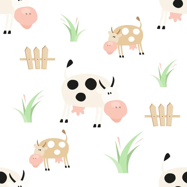 Modèle Sans Couture Ferme Animaux Ferme Vaches Drôles Dessins Animés — Image vectorielle