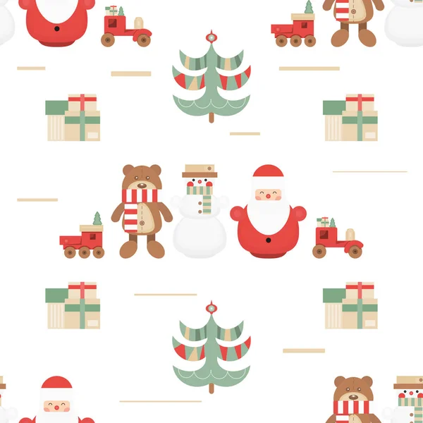 Christmas Seamless Pattern Cute Christmas Characters Objects Santa Trees Snowman — Stock Vector