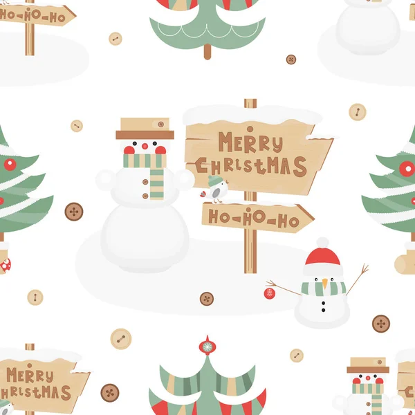 Patrón Sin Costuras Navidad Lindos Personajes Objetos Navidad Muñeco Nieve — Vector de stock