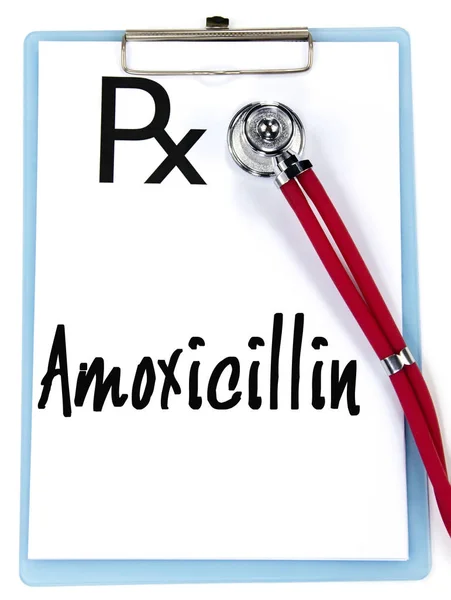 Amoxicillin szót ír a recept — Stock Fotó