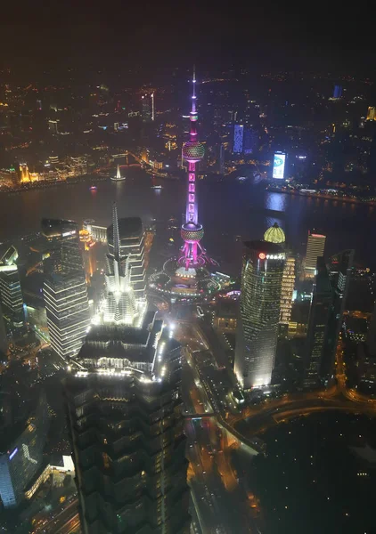 Shanghai Pudong Lujiazui gebouwen nightscape — Stockfoto
