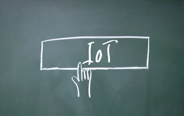 Finger Klicka på IoT-symbolen på blackboard — Stockfoto