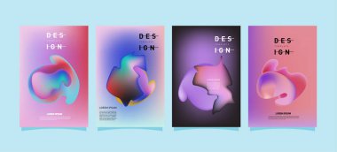 Soyut renkli curvy sıvı kapsar ve poster ayarlayın. Kabarcık şekillerin düzeni tasarım kompozisyon ve şablon.