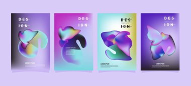 Soyut renkli curvy sıvı kapsar ve poster ayarlayın. Kabarcık şekillerin düzeni tasarım kompozisyon ve şablon.