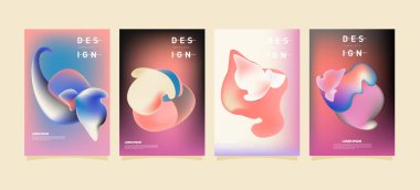 Soyut renkli curvy sıvı kapsar ve poster ayarlayın. Kabarcık şekillerin düzeni tasarım kompozisyon ve şablon.