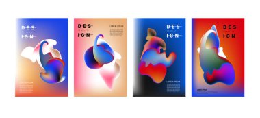 Soyut renkli curvy sıvı kapsar ve poster ayarlayın. Kabarcık şekillerin düzeni tasarım kompozisyon ve şablon.