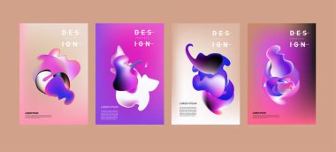 Soyut renkli curvy sıvı kapsar ve poster ayarlayın. Kabarcık şekillerin düzeni tasarım kompozisyon ve şablon.