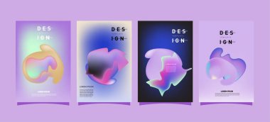 Soyut renkli curvy sıvı kapsar ve poster ayarlayın. Kabarcık şekillerin düzeni tasarım kompozisyon ve şablon.