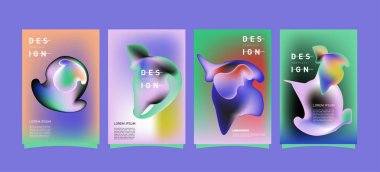 Soyut renkli curvy sıvı kapsar ve poster ayarlayın. Kabarcık şekillerin düzeni tasarım kompozisyon ve şablon.