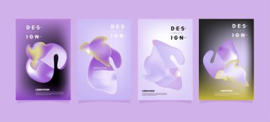 Soyut renkli curvy sıvı kapsar ve poster ayarlayın. Kabarcık şekillerin düzeni tasarım kompozisyon ve şablon.