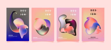 Soyut renkli curvy sıvı kapsar ve poster ayarlayın. Kabarcık şekillerin düzeni tasarım kompozisyon ve şablon.