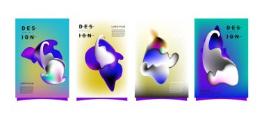 Soyut renkli curvy sıvı kapsar ve poster ayarlayın. Kabarcık şekillerin düzeni tasarım kompozisyon ve şablon.