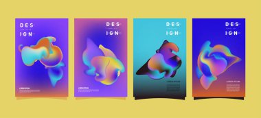 Soyut renkli curvy sıvı kapsar ve poster ayarlayın. Kabarcık şekillerin düzeni tasarım kompozisyon ve şablon.