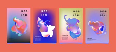 Soyut renkli curvy sıvı kapsar ve poster ayarlayın. Kabarcık şekillerin düzeni tasarım kompozisyon ve şablon.