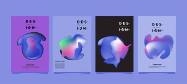 Soyut renkli curvy sıvı kapsar ve poster ayarlayın. Kabarcık şekillerin düzeni tasarım kompozisyon ve şablon.