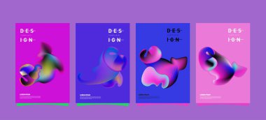 Soyut renkli curvy sıvı kapsar ve poster ayarlayın. Kabarcık şekillerin düzeni tasarım kompozisyon ve şablon.