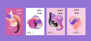 Soyut renkli curvy sıvı kapsar ve poster ayarlayın. Kabarcık şekillerin düzeni tasarım kompozisyon ve şablon.