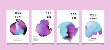 Soyut renkli curvy sıvı kapsar ve poster ayarlayın. Kabarcık şekillerin düzeni tasarım kompozisyon ve şablon.