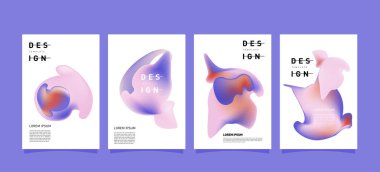 Soyut renkli curvy sıvı kapsar ve poster ayarlayın. Kabarcık şekillerin düzeni tasarım kompozisyon ve şablon.