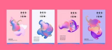 Soyut renkli curvy sıvı kapsar ve poster ayarlayın. Kabarcık şekillerin düzeni tasarım kompozisyon ve şablon.