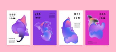 Soyut renkli curvy sıvı kapsar ve poster ayarlayın. Kabarcık şekillerin düzeni tasarım kompozisyon ve şablon.