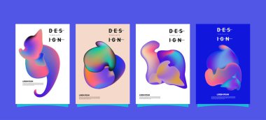 Soyut renkli curvy sıvı kapsar ve poster ayarlayın. Kabarcık şekillerin düzeni tasarım kompozisyon ve şablon.