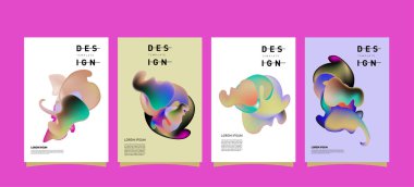 Soyut renkli curvy sıvı kapsar ve poster ayarlayın. Kabarcık şekillerin düzeni tasarım kompozisyon ve şablon.