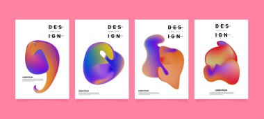 Soyut renkli curvy sıvı kapsar ve poster ayarlayın. Kabarcık şekillerin düzeni tasarım kompozisyon ve şablon.