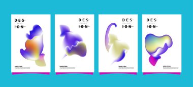 Soyut renkli curvy sıvı kapsar ve poster ayarlayın. Kabarcık şekillerin düzeni tasarım kompozisyon ve şablon.