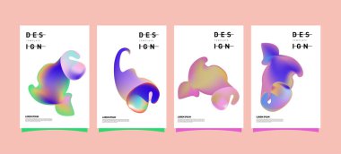 Soyut renkli curvy sıvı kapsar ve poster ayarlayın. Kabarcık şekillerin düzeni tasarım kompozisyon ve şablon.