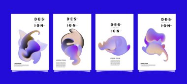 Soyut renkli curvy sıvı kapsar ve poster ayarlayın. Kabarcık şekillerin düzeni tasarım kompozisyon ve şablon.