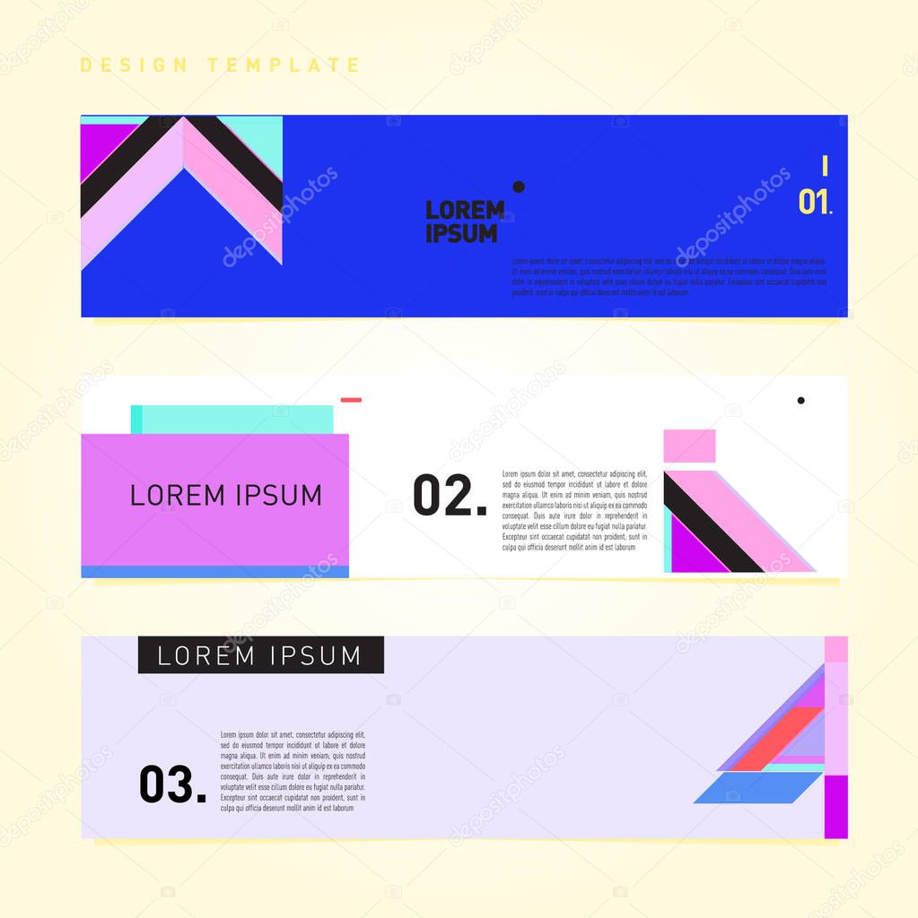 Flat color covers set. Colorful geometric shapes with typography poster design template. Trendy design and colorful summer theme. 