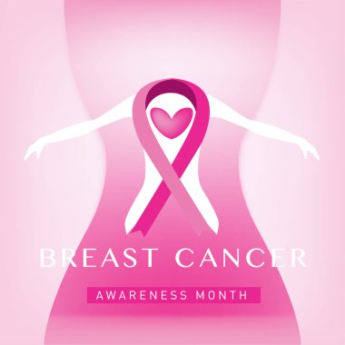 Meme Kanseri Bilinçlendirme ay kartı. Pembe kurdele vektör çizim poster şablonu.