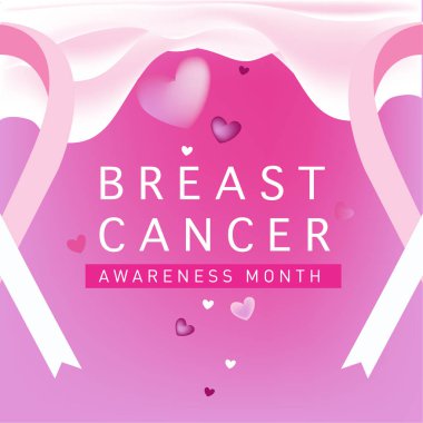 Meme Kanseri Bilinçlendirme ay kartı. Pembe kurdele vektör çizim poster şablonu.