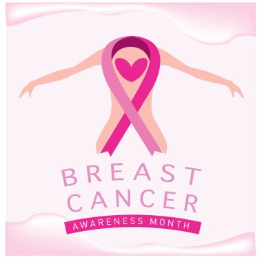 Meme Kanseri Bilinçlendirme ay kartı. Pembe kurdele vektör çizim poster şablonu.