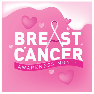 Meme Kanseri Bilinçlendirme ay kartı. Pembe kurdele vektör çizim poster şablonu.