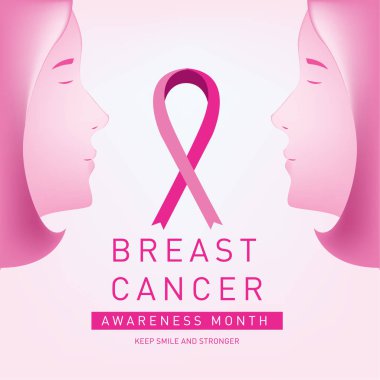 Meme Kanseri Bilinçlendirme ay kartı. Pembe kurdele vektör çizim poster şablonu.