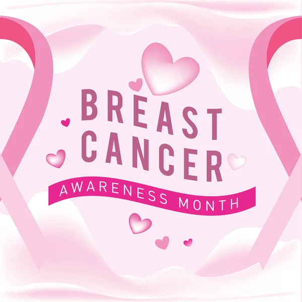Cartão mensal de conscientização sobre o câncer de mama. Modelo de cartaz de ilustração de vetor de fita rosa . —  Vetores de Stock